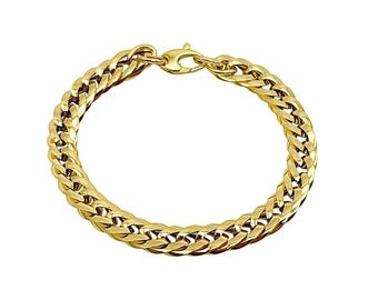 18K Yellow Gold Curb Bracelet - 7.7 Inches Length - 8 mm Width - Curb Bracelet - Real Gold Bracelet - Cuban Link Chain Bracelet - Handmade