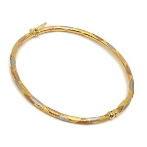 18K Tri-Color Gold Bangle • Yellow White and Rose Gold Bracelet • 18K Gold Bangle • Italian Design • Handmade Bangle • Italian Bangle