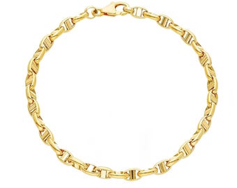 18K Gold Mariner Link Bracelet - 8.3” Length - 4 mm Width - Polished Gold Bracelet - Anchor Link - Italian Jewelry - Real Gold Bracelet