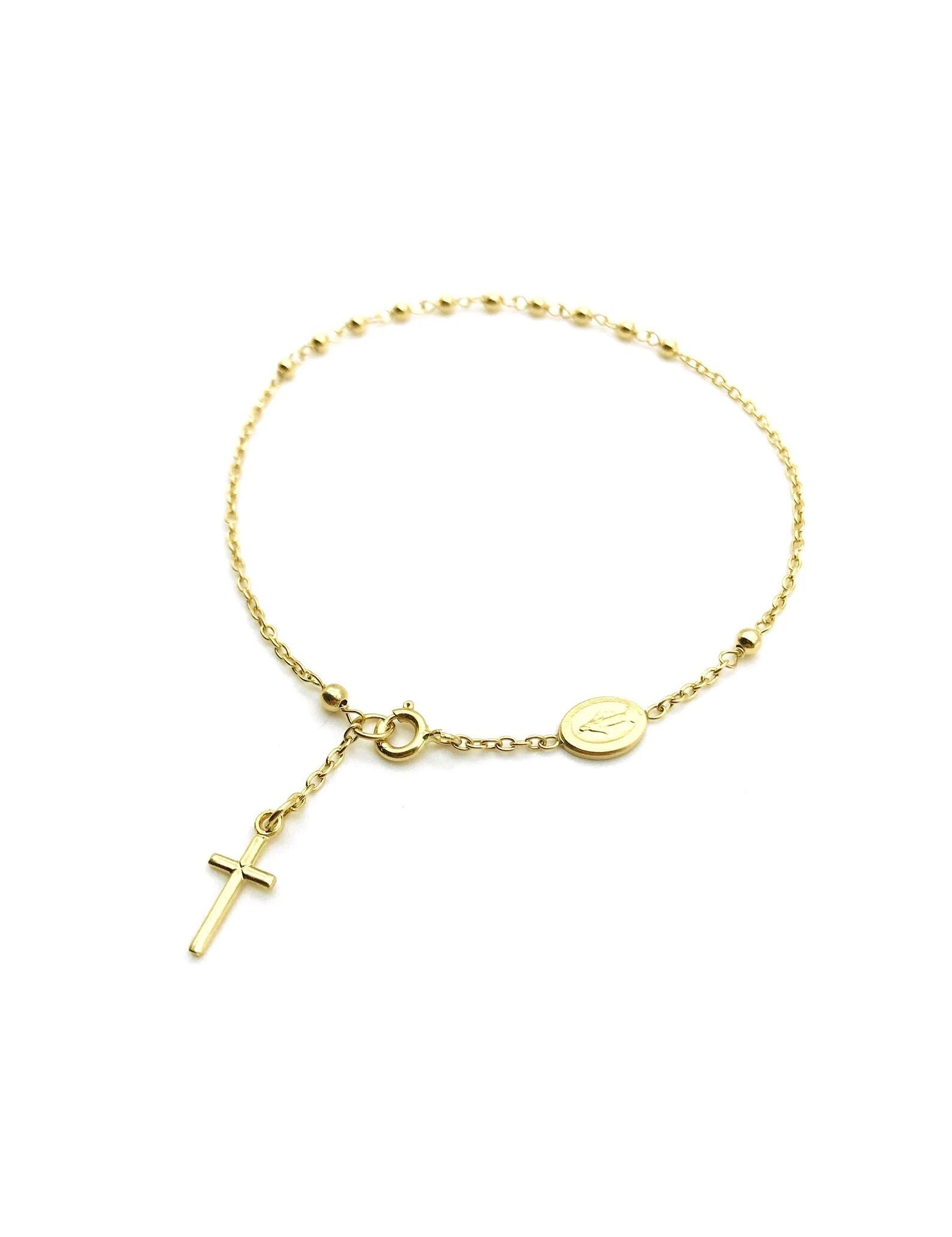 Rosary Bracelet in 10K Tri-Tone Gold - 7.5