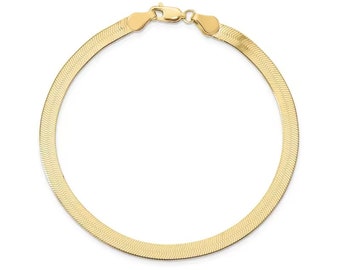 18K Solid Gold Herringbone Chain Bracelet 3.5MM - 7.5” Length - Sparkling Bracelet - Herringbone Bracelet - Italian Design - Handmade