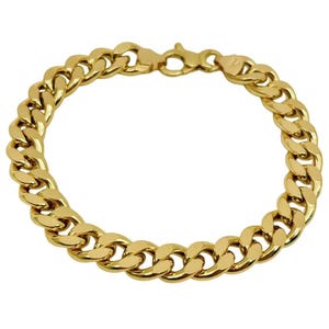 18K Yellow Gold Curb Bracelet - 8.5 Inches Length - 9 mm Width - Curb Bracelet - Real Gold Bracelet - Cuban Link Chain Bracelet - Handmade
