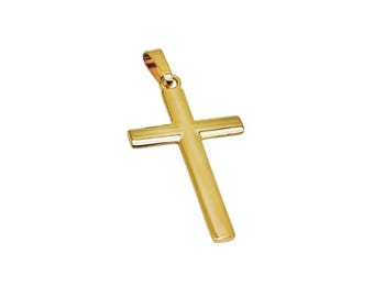 18K Solid Gold Cross Pendant Necklace - Italian Gold Cross - Real 18K Gold Cross - Yellow Gold Cross - Handmade Cross - Religious Pendant
