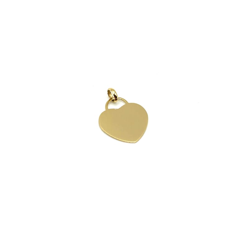 K&ouml;nnte beinhalten: Ein goldener herzf&ouml;rmiger Anh&auml;nger mit einer &Ouml;se oben zum Anbringen an einer Kette.