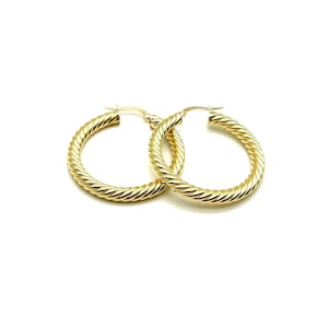 18K Yellow Gold Hoop Earrings - Twisted Hoop Earrings - Women&#39;s Gold Earrings - Real Gold Earrings - Polished Hoops - Handmade in Italy