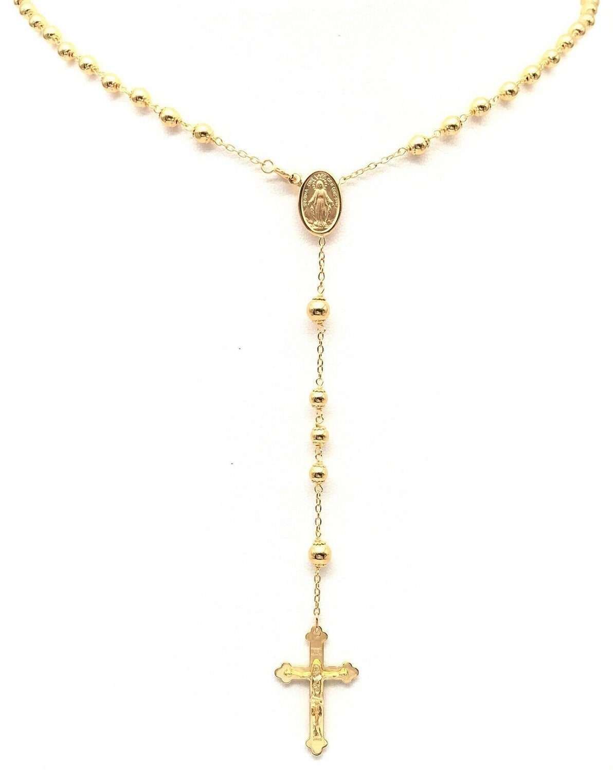 585er Gold Rosenkranz Tricolor Kette mit Kreuz Anhänger und