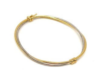 Pure 18K Gold Bangle Bracelet - 18K Two-Tone Gold Bangle - Handmade Italian Gold Bracelet - Gold Bangle for Woman - Italian Made