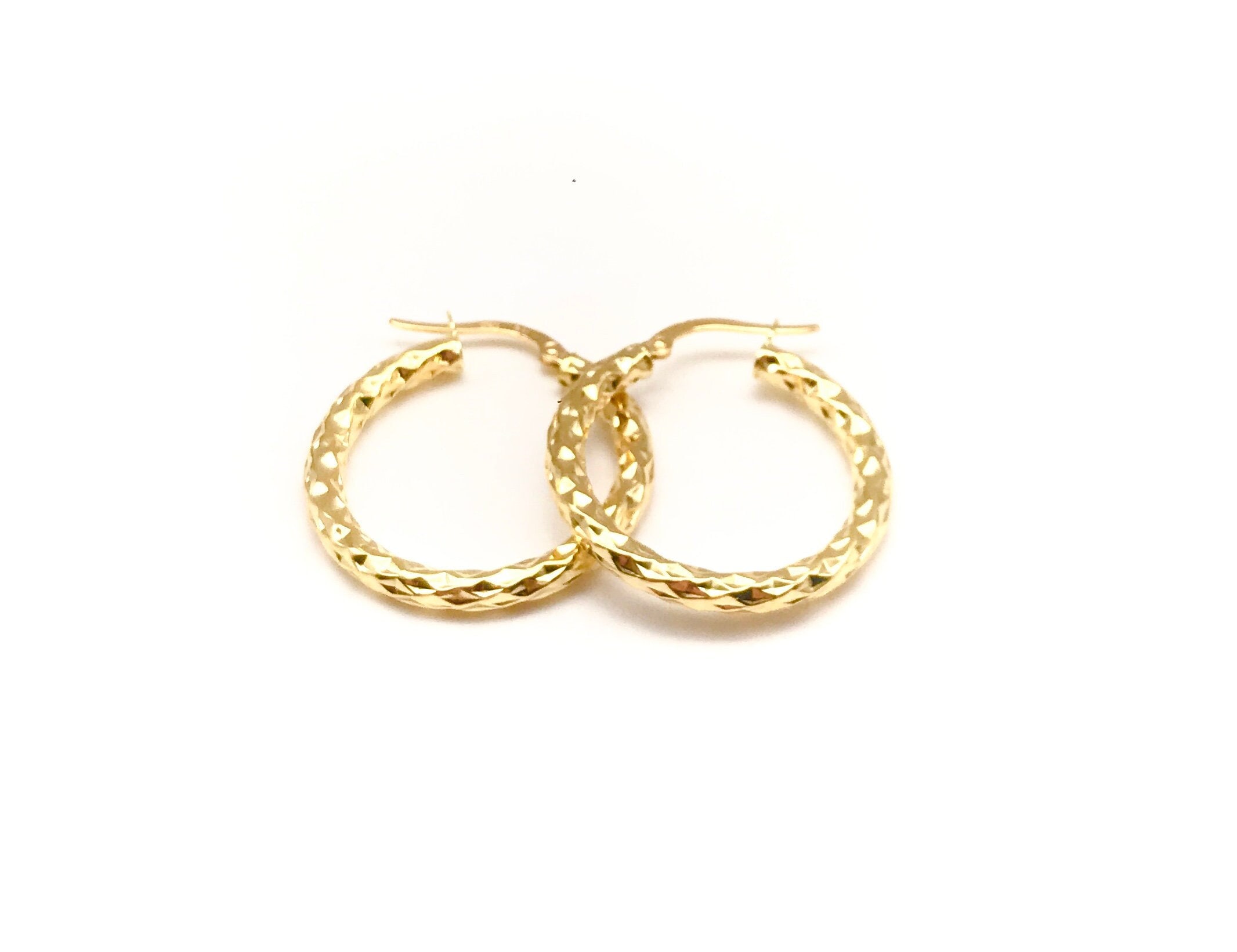 18K Gold Hammered Hoop Earrings Gold Hoops Italian Design
