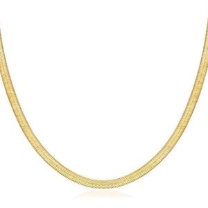 Collier à chevrons en or massif 18KT - Chaîne à maillons plats 3,6MM - Collier de chaîne à chevrons - Chaîne en or tendance