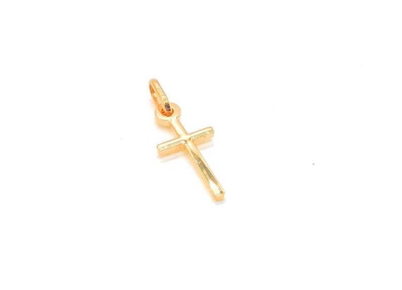 18K Solid Gold Cross Religious Pendant 