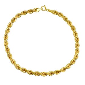 18K Yellow Gold Rope Link Chain Bracelet • 4 mm Width Braided Bracelet  • Italian Twisted Bracelet • Classic Gold Rope Bracelet