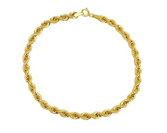 18K Yellow Gold Rope Link Chain Bracelet • 4 mm Width Braided Bracelet  • Italian Twisted Bracelet • Classic Gold Rope Bracelet