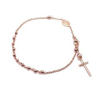 18K Gold Rosary Bracelet - 2MM Beads - Catholic Christian Religious Bracelet - Size 7.5 Inch - Gold Beaded Bracelet - Real Gold Bracelet