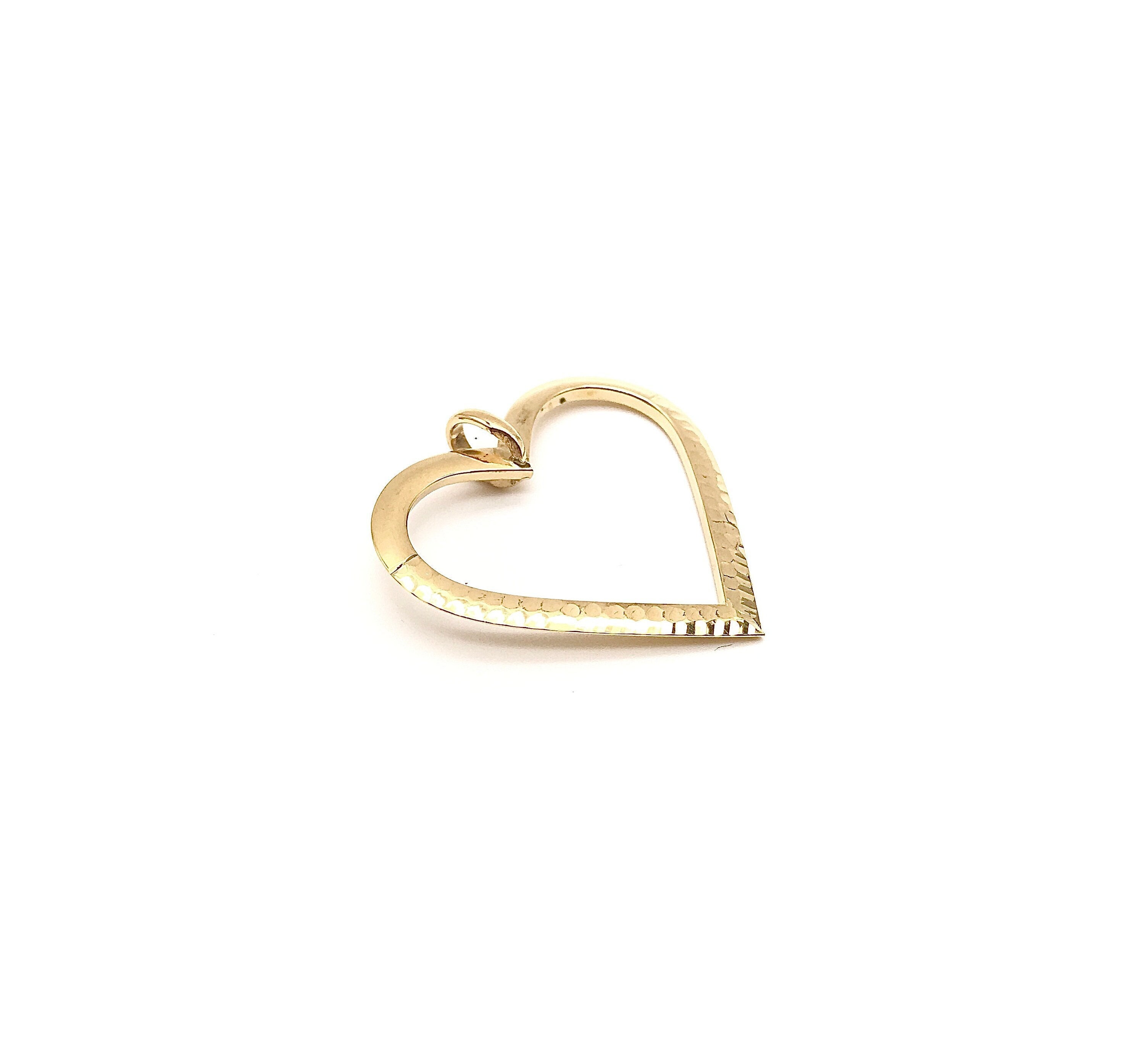 14k Yellow Gold Hammered Heart Charm Holder Necklace