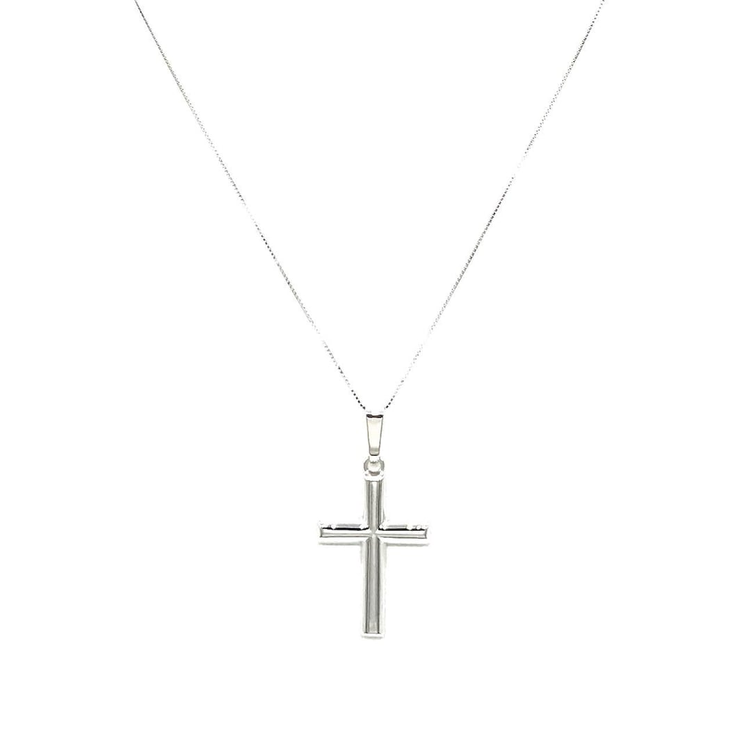 18K White Gold Cross Necklace Religious Necklace Cross Solid Gold