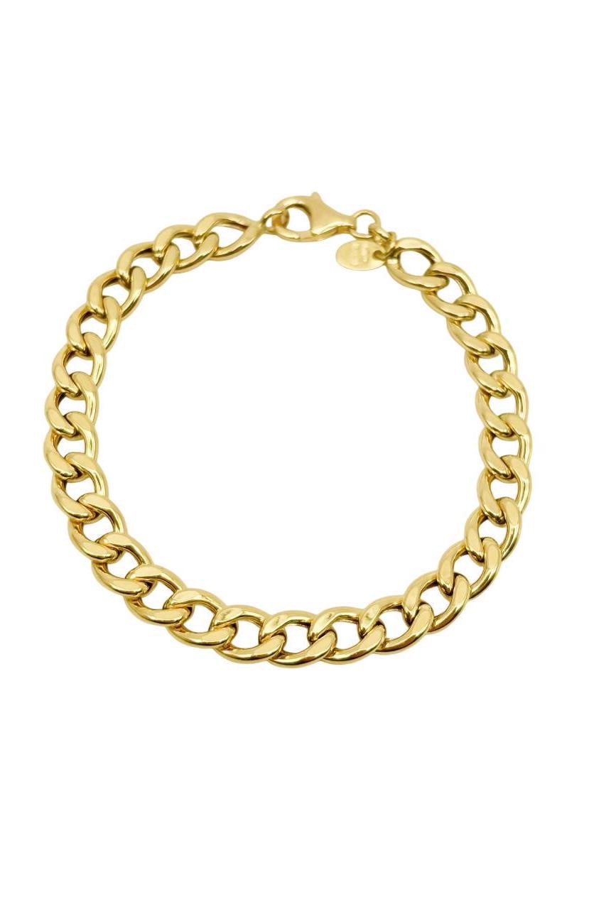 18K Yellow Gold Curb Bracelet - 7.5 Inches Length - 7 mm Width - Curb Bracelet - Real Gold Bracelet - Cuban Link Chain Bracelet - Handmade
