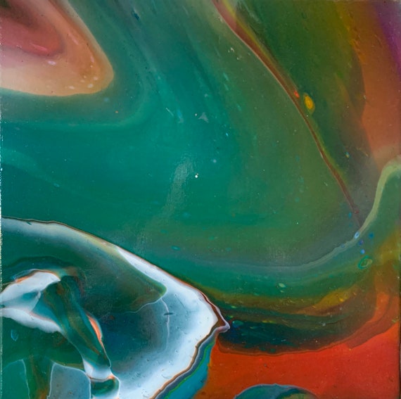 Earthy Marble/acrylic Pour on Canvas/ 12”x12”/varnish Finish