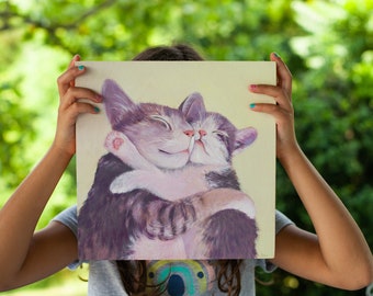 Ready to Ship - Kitty Mix Media Portrait on Wooden Panel