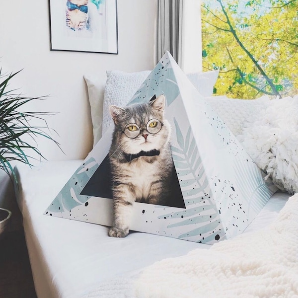 Kitty Kardboard | Modern Pet House | Stylish Cat Bed | Eco-Friendly Cat Teepee | Purrfect Gift for Cats and Cat Lovers | Tropical Leaves