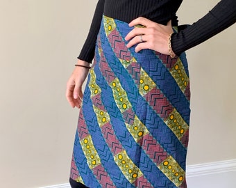 Blue Half Kitchen Apron With Ghanaian Textile, Housewarming Gift, Thanksgiving Apron Gift