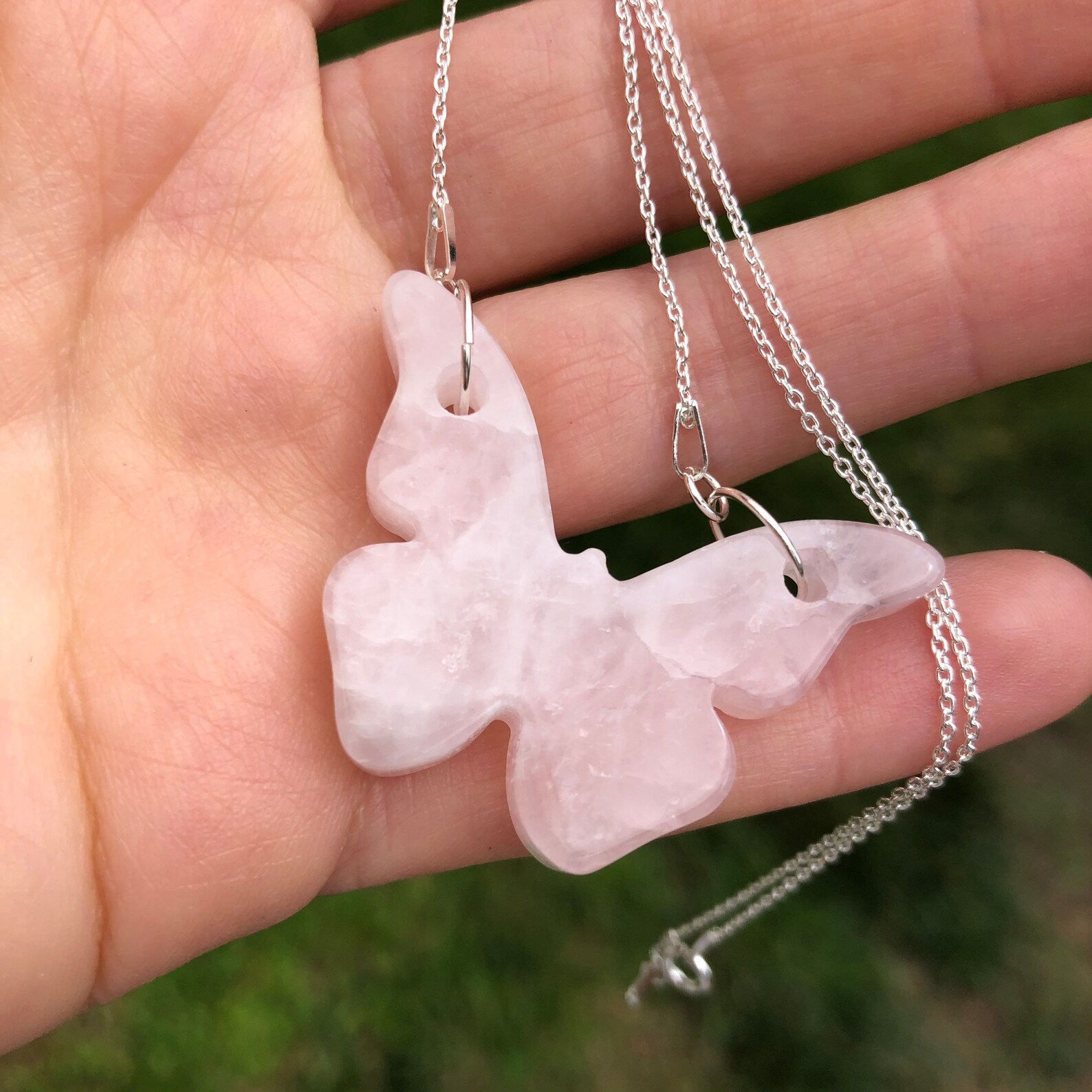 Rose Quartz Butterfly Necklace Sterling Silver Gemstone Etsy