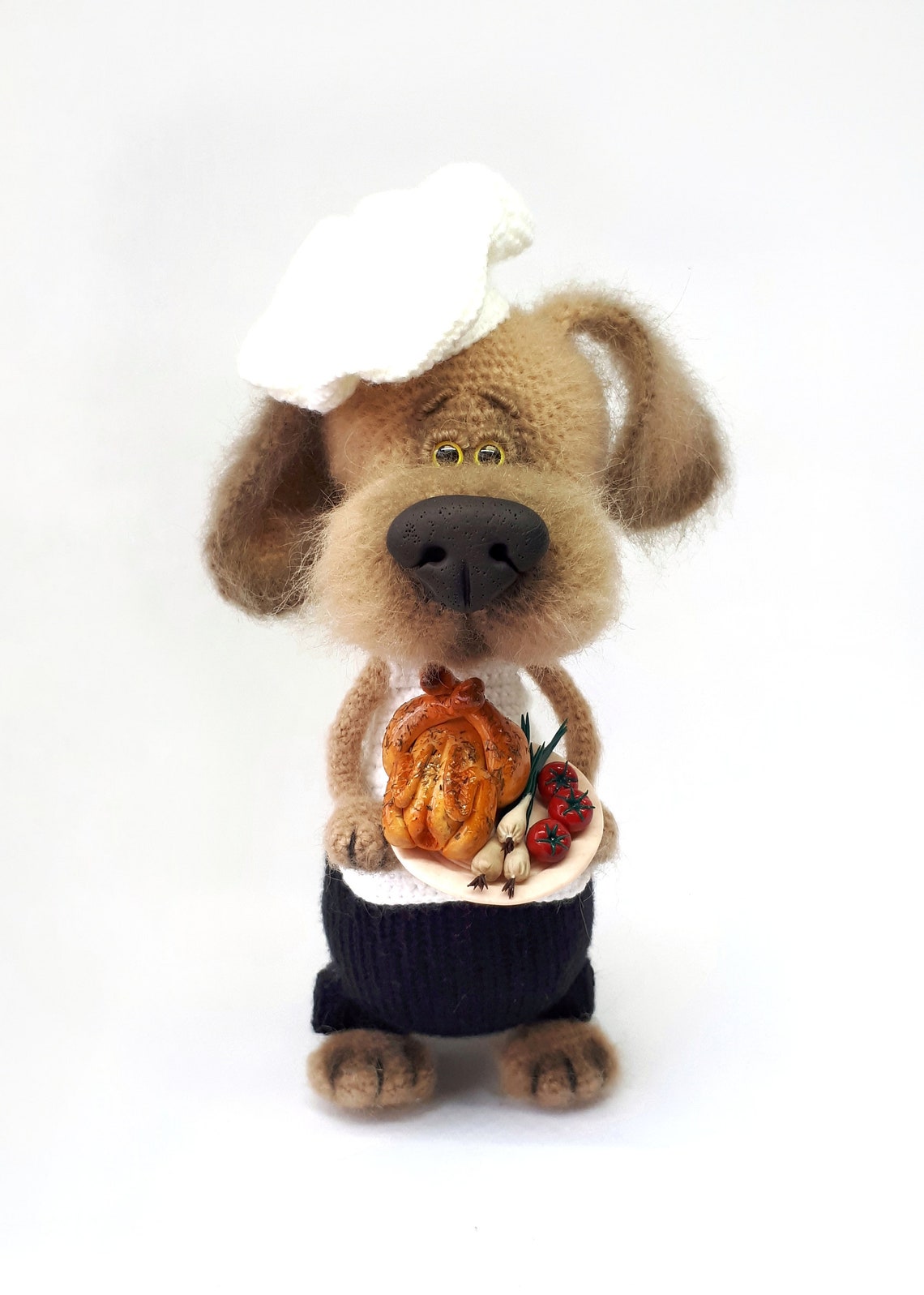 Gestrickte Hund mit Huhn auf einem Teller/Geschenk für Hunde Etsy