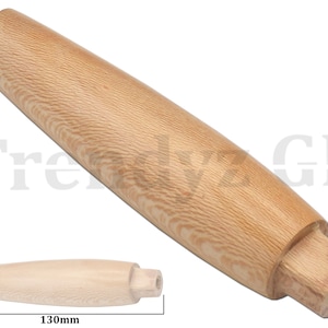 May include: A light-coloured wooden handle with a cylindrical design. The handle has a smooth, polished finish and a slightly tapered end. The handle is approximately 13 cm long, as indicated by the 130mm measurement in the image.