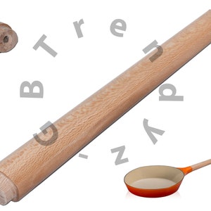 May include: A wooden rolling pin with a natural wood finish. The rolling pin is approximately 18 inches long and 2 inches in diameter. The rolling pin is shown on a white background.