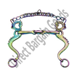 Rainbow Dragon Horse Long Shank Mouth Bit Curb Baroque Bit Peacock Titanium 5.5&quot; - Horse Mouth Bit