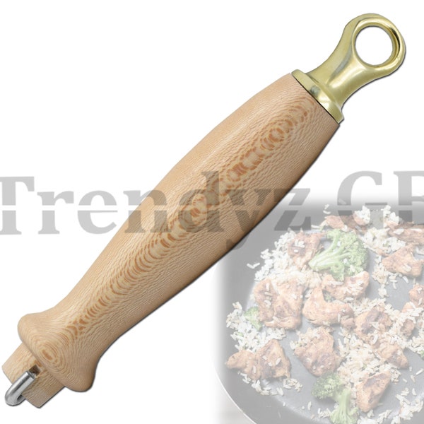 Le Creuset Replacement Wooden Handle for Frying Pan with choice of stainless steel Inner rod and Hanging Hook