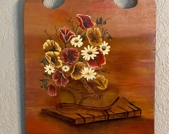 Hand Painted Flowers inside Boot Wood Wall Hanging