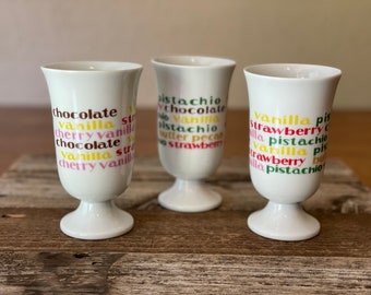 Set of 3 Vintage Footed Ice Cream Milk Shake Glasses