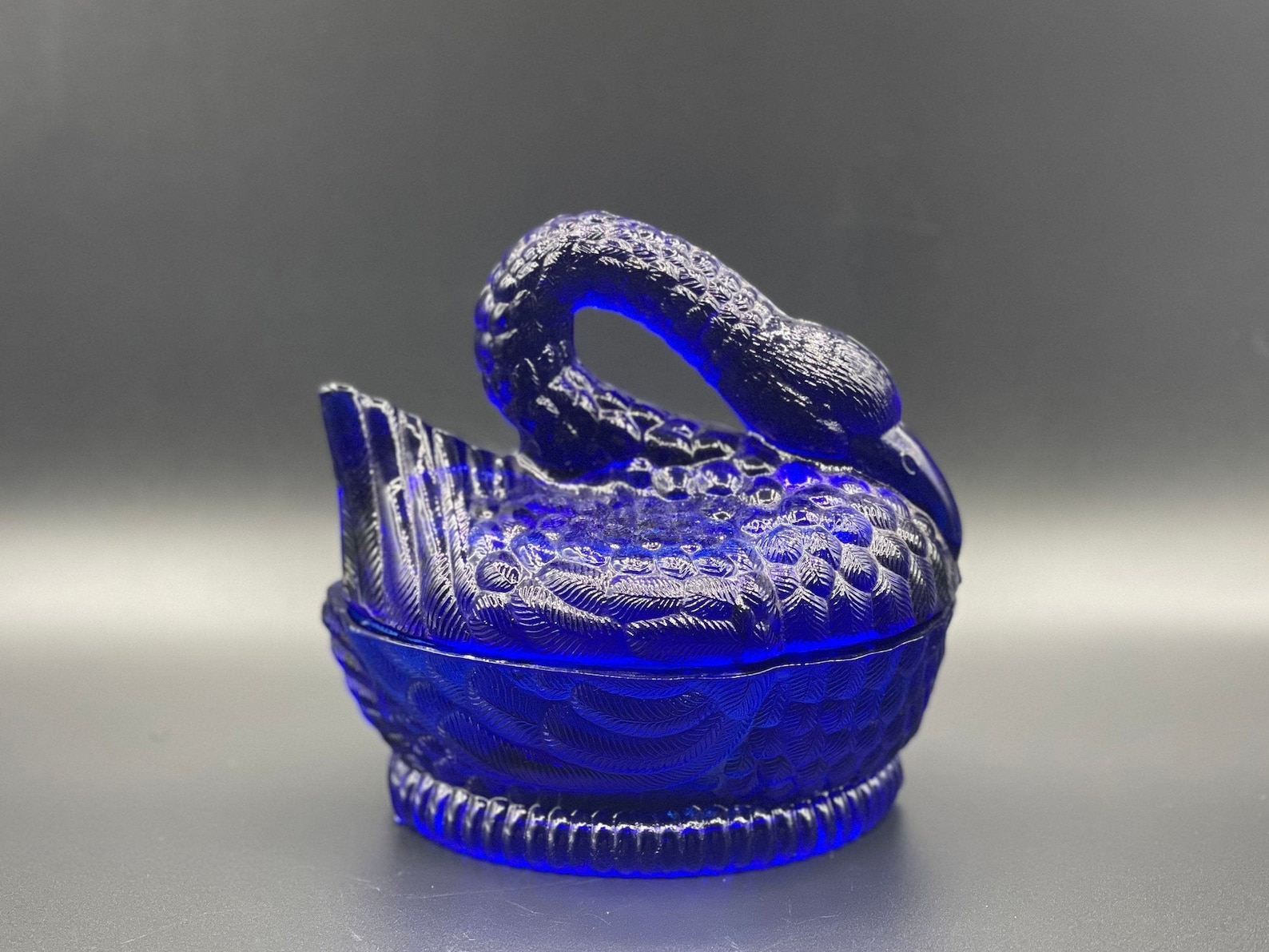 Heisey Cobalt Blue Glass Swan Lidded Candy Dish Jewelry Dish Etsy