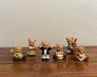 Set of Six Homco Musical Bear Band Figurines