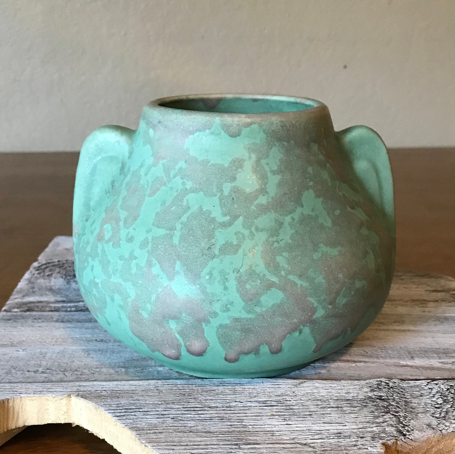 Brush Mccoy Pottery Art Vellum Handled Vase Mottled Green - Etsy