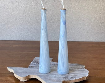 2 Glass Oil Lamps Made in Turkey Blue, White, and Gray