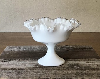 Fenton Silver Crest Ruffled Crimped Compote Tall Pedestal Bowl