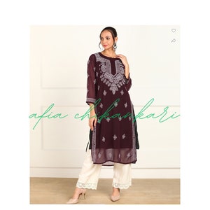 Afia Lucknowi Chikankari Handmade and hand-embroidered super comfortable georgette fabric A line kurti
