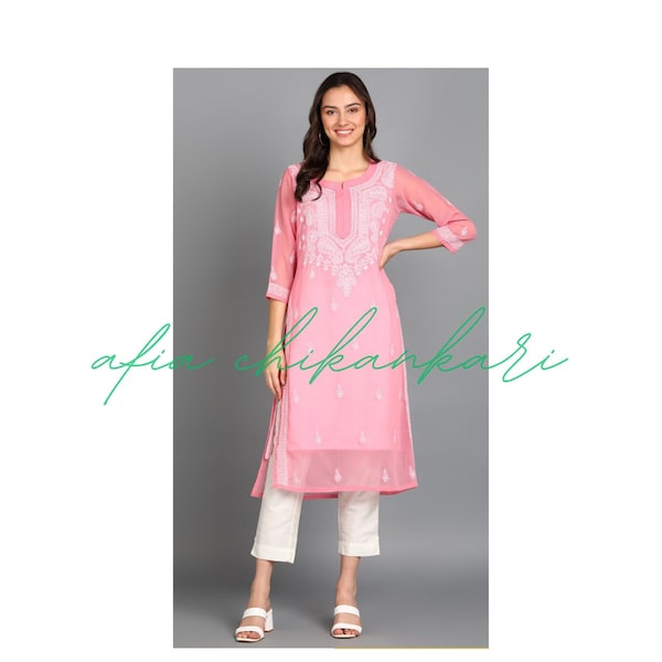Kurti Chikankari for women Pink kurti for her Indian wear kurti festive wear soft kurti handmade kurti gift for her traditional daily wear