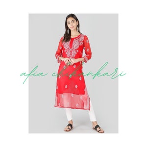 Kurti Chikankari for women Red kurti for her Indian wear kurti festive wear soft kurta handmade kurti gift for her traditional daily wear
