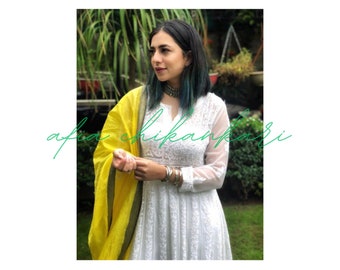 Handmade White Chikankari Anarkali Kurti: Indian Festive Wear