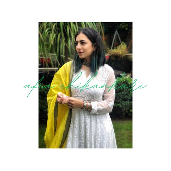 Anarkali Chikankari Kurti white Kurti Indian Handmade anarkali for women Festive Wear kurti for Holi Gift for her soft fabric Wedding wear