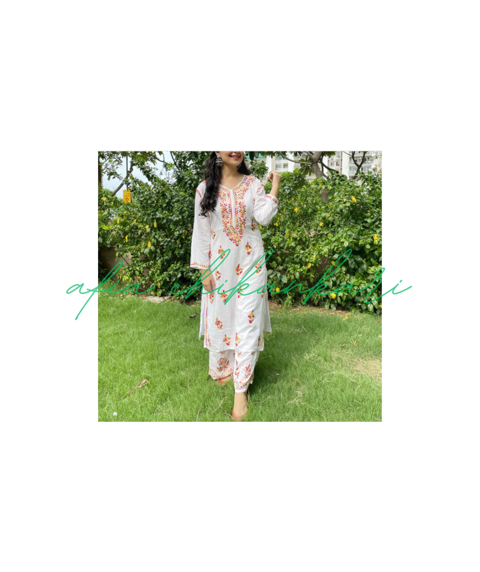 Afia Lucknowi Chikankari Kashmiri Design weicher Stoff indische traditionelle Kleidung Chikankari Kurti geeignet für den täglichen Verschleiß