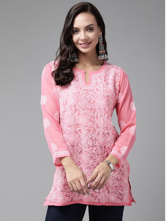 Buy Sreejaa Cotton Printed Aline Kurta with Show Button & Mobile Pocket for  Girls Pink-S at Amazon.in