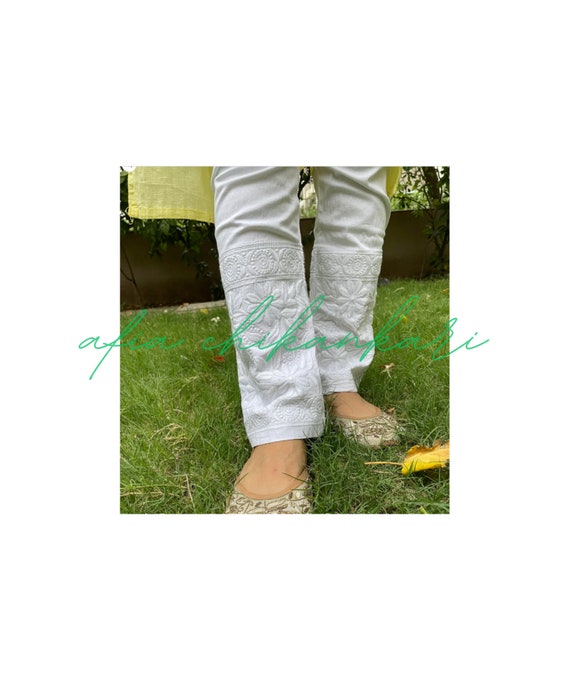 Lycra stretchable Chikankari pants Fabric: Stretchable cotton lycra Length:  39 Size: fits from 28/30 waist size to 46/48 waist size ... | Instagram