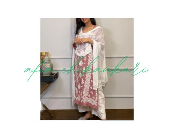 Afia Lucknowi Chikankari Handmade and hand-embroidered super comfortable pure georgette fabric white color dupatta