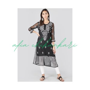 Kurti Chikankari for women black kurti for her Indian kurti festive wear soft kurti handmade kurti gift for her traditional daily wear