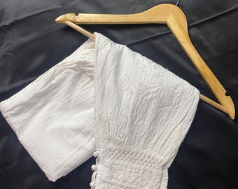 Pantaloni afghani Chikankari: pantaloni bianchi in cotone con pizzo, taglia unica
