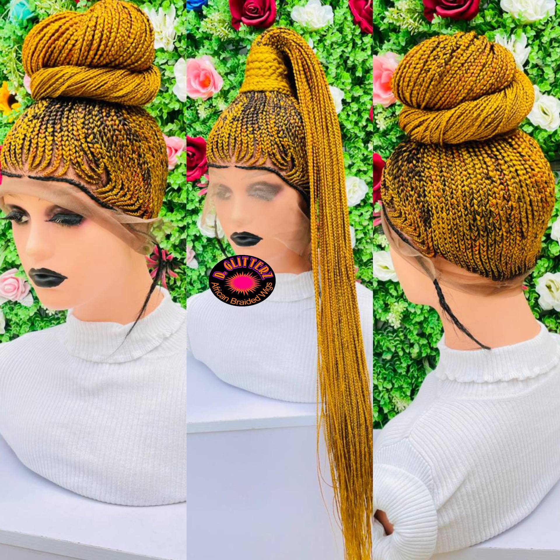 African Braided Ponytail Wig on 360 Human Hair Closure Etsy