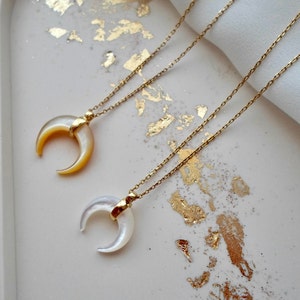 Mother of pearl moon necklace gold | Stainless steel half moon necklace white & golden yellow | Gift for her | Friendship